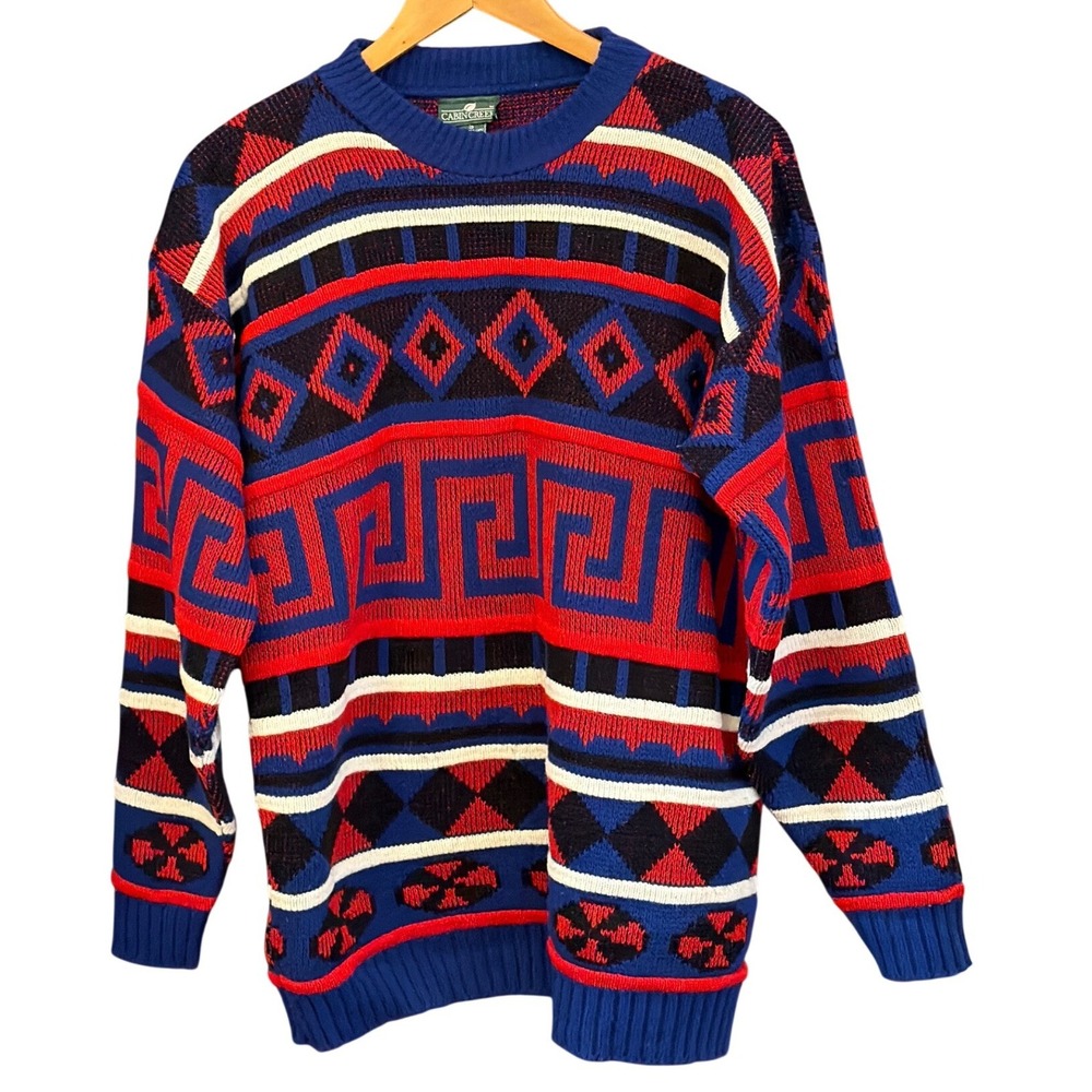 Vintage 90's Cabin Creek Sweater Geometric Retro Abstract Streetwear Knitwear